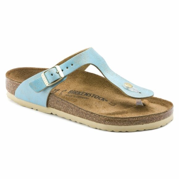Birkenstock Gizeh Sandals Blue Suede  Cork Footbed Summer Comfort Size 37 - Picture 1 of 15